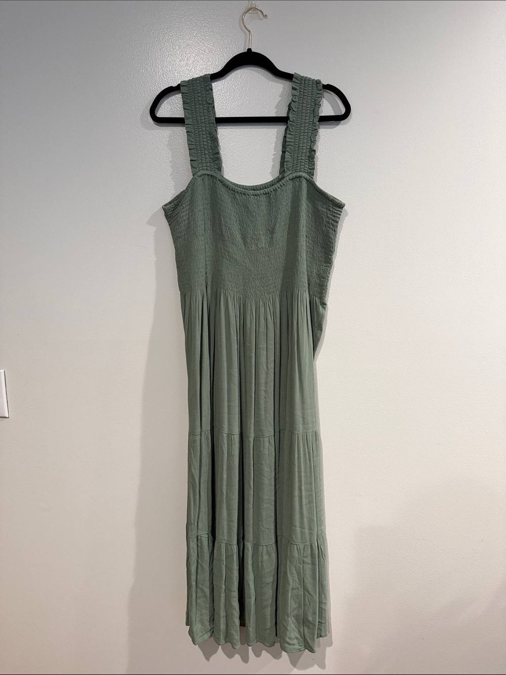 aerie Sage Green Smocked Strap Maxi Dress